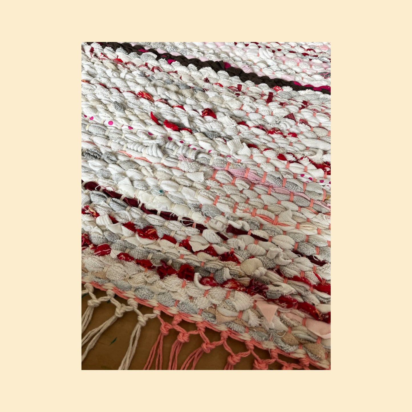 Rag Rug, Grey /White + Pink