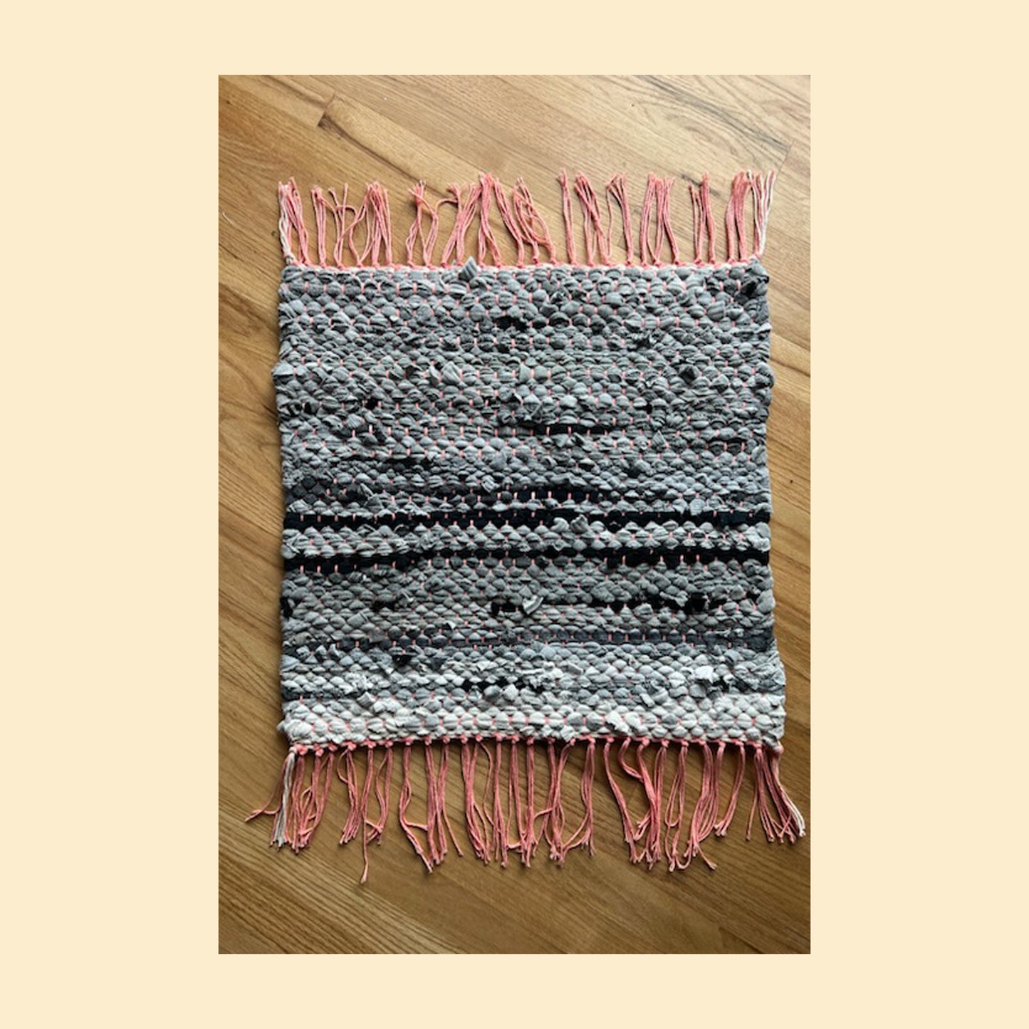 Rag Rug, Grey /White + Pink