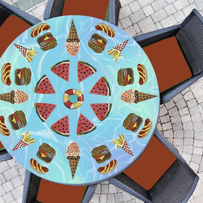 Poolside Round Summer-themed Tablecloth 48"
