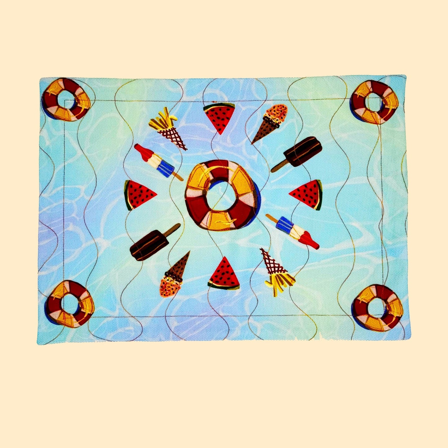 Poolside Round Summer-themed Tablecloth 48"
