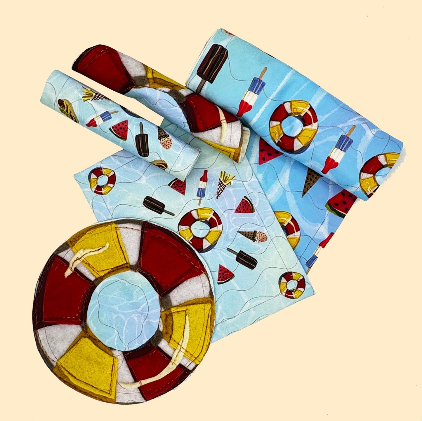 Poolside Round Summer-themed Tablecloth 48"